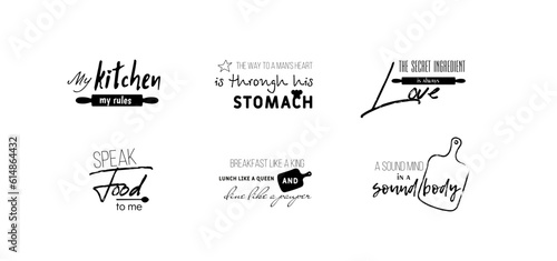 Set healthy food and eating lettering quotes for posters, decoration, prints, t-shirt design. Hand drawn typography. Handwritten kitchen or cafe slogans. Modern brush calligraphy.
