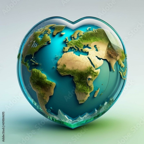 World humanitarian day, 3D Earth in glass heart shape design concept Vector Illustration