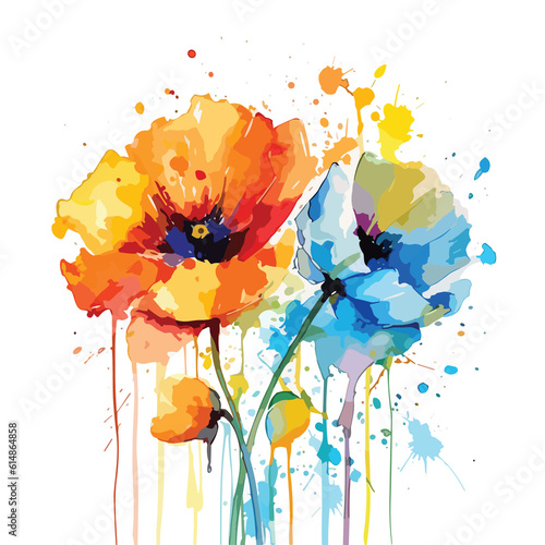 Print:poppy flower watercolor flower illustration floral decorative element floral background vector.Generative AI illustration. photo