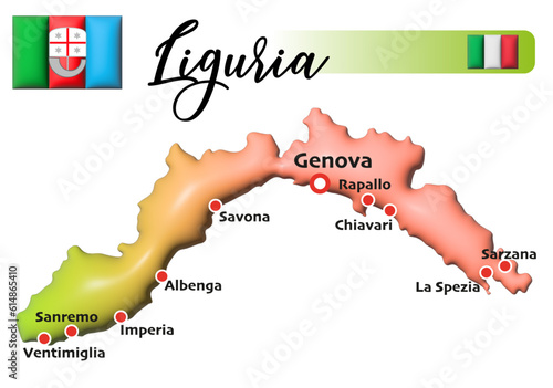 Ligurien, Italien, Fläche und Flagge