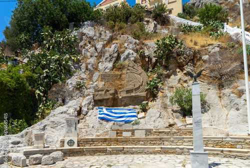 Symi War Memorial. Memorial dedicated to memory of Greeks and other soldiers of armies of anti-Nazi coalition who died in bloody battles on island in 1943-1944 photo