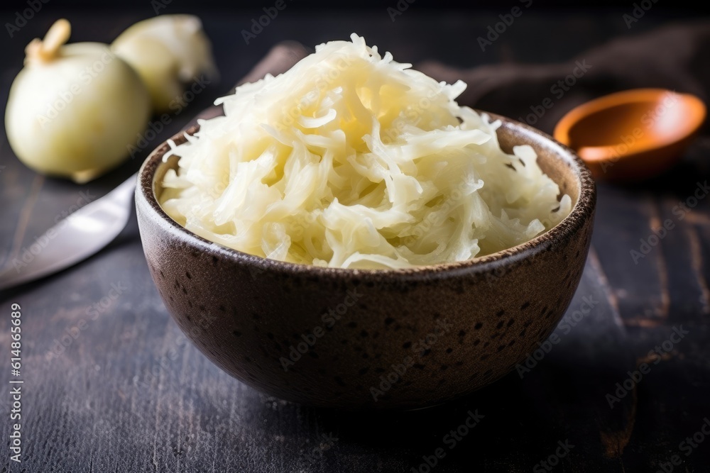 Homemade sauerkraut in a bowl. Generative AI Homemade sauerkraut in a bowl. Generative AI