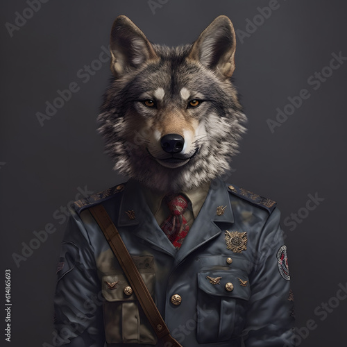 Wolf wearing a civil war soldier uniform. generative ai