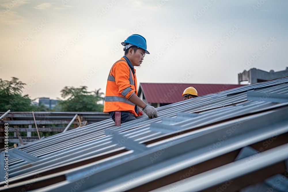 Construction workers working in a roof. Construction workers working in a roof.