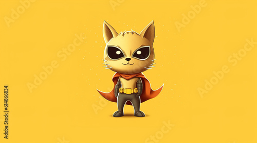 Cartoon superhero cat on a yellow background. AI generation