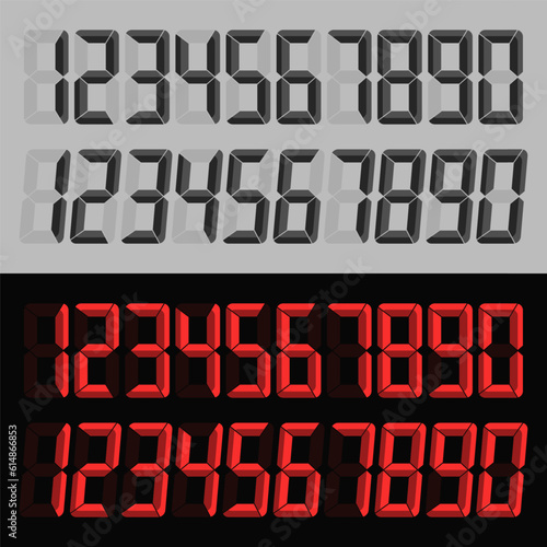 Electronic figures. LCD numbers for a electronic devices. Digital numbers. Vector illustration.