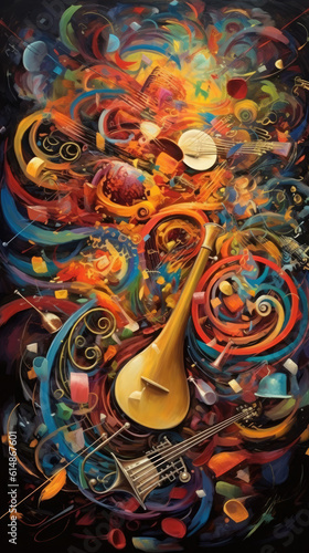 In a captivating photograph  a whirlwind of musical notes and instruments takes center stage  celebrating International Music Day and Universal Music Day.