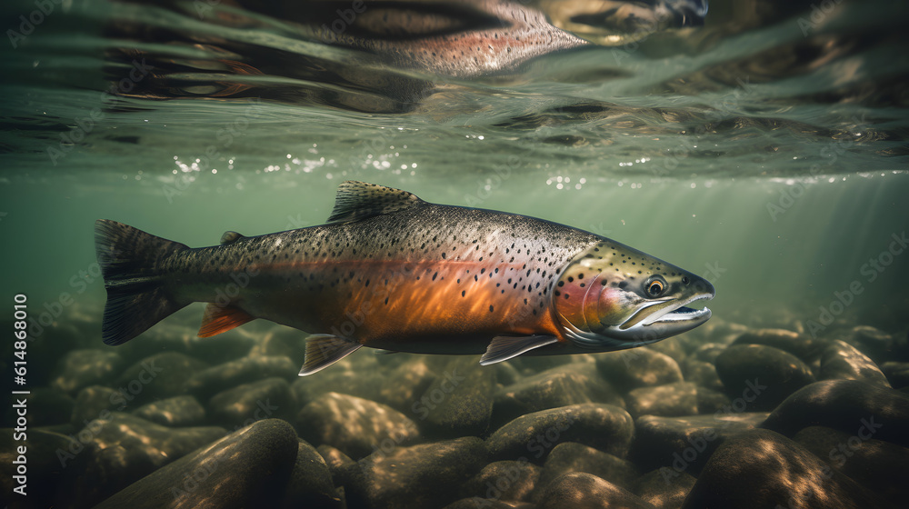 Salmon in fresh water. Generative AI
