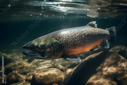 Salmon in fresh water. Generative AI 