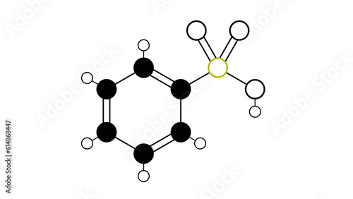 benzenesulfonic acid molecule, structural chemical formula, ball-and-stick model, isolated image aromatic sulfonic acid