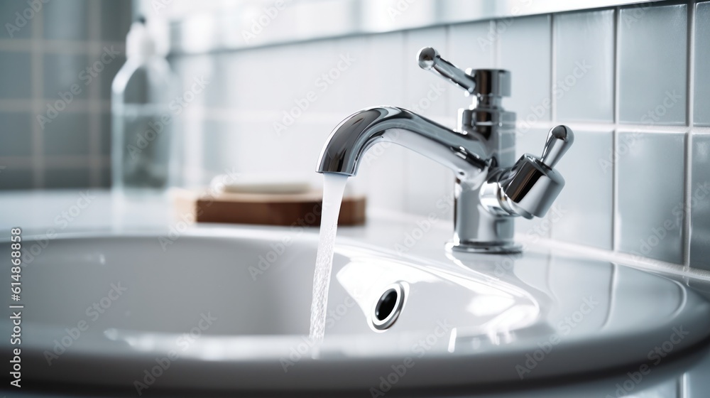 close up basin faucet .Generative AI close up basin faucet .Generative AI