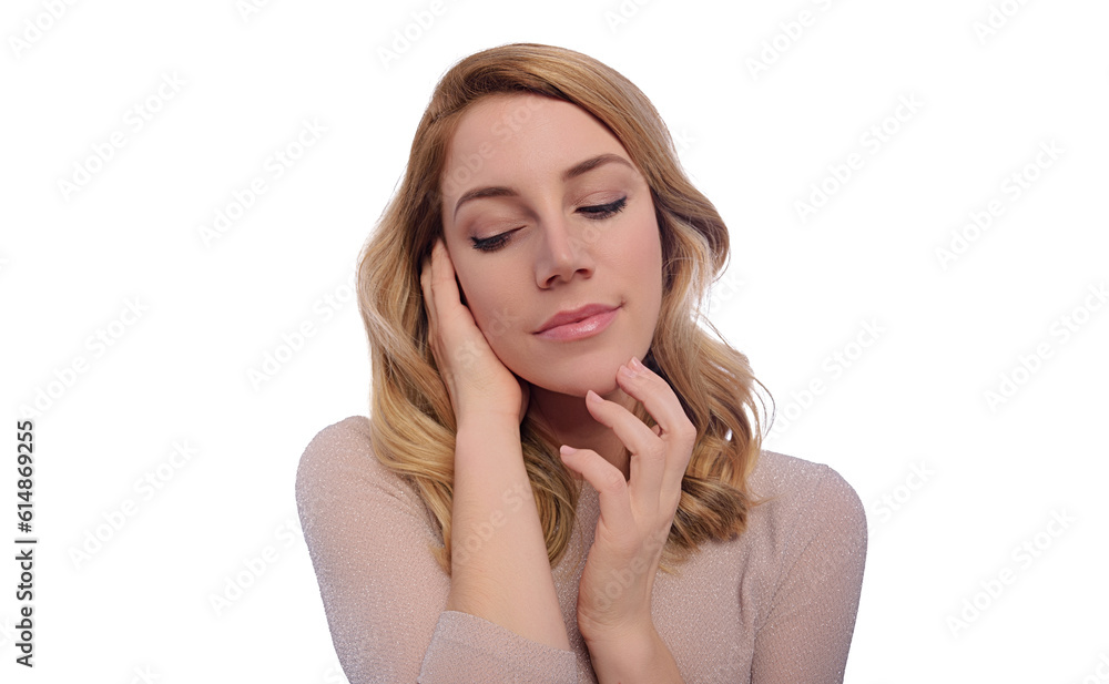 Attractive blonde woman posing on a white background. Attractive blonde woman posing on a white background.