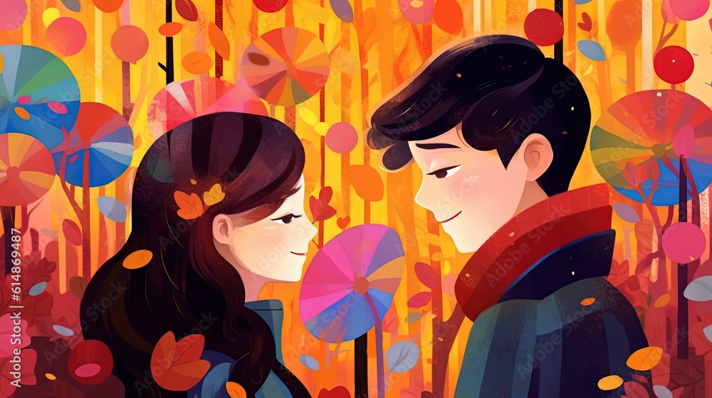cute cartoon of lover cuddle in summer garden, summer holiday mood, Generative Ai cute cartoon of lover cuddle in summer garden, summer holiday mood, Generative Ai