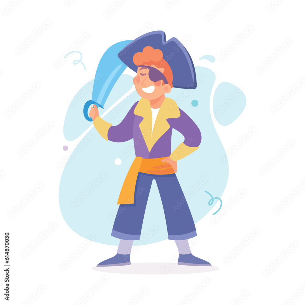 Man Character Dressed in Carnival and Party Pirate Outfit with Sword Vector Illustration Man Character Dressed in Carnival and Party Pirate Outfit with Sword Vector Illustration