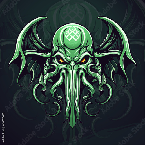 Gaming Design Vector: Cthulhu Mascot Logo with Modern Illustration - Perfect for Team Badges, Emblems, and T-Shirt Printing