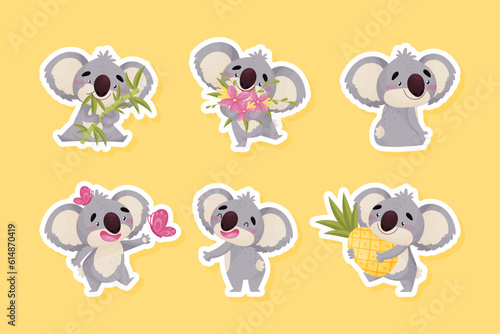 Cute Koala Baby Australian Animal Vector Sticker Set
