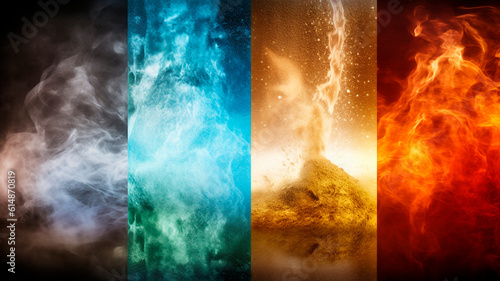 The four elements of fire, water, earth and air in hightextile, the background image
