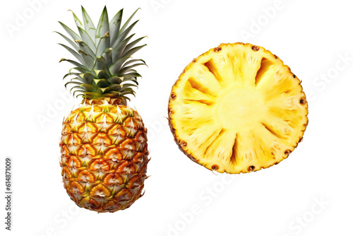 a pineapple cut in half and a pineapple on a transparent background