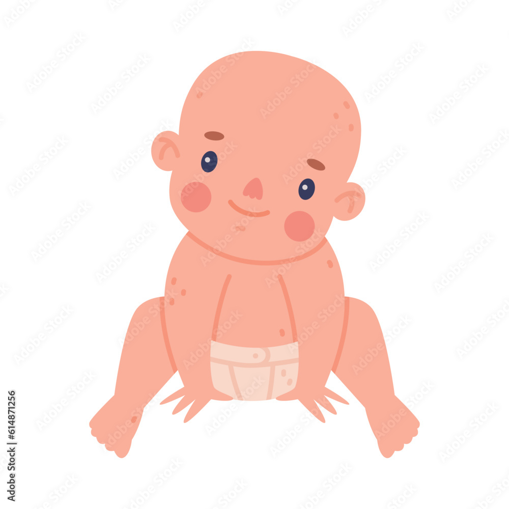 Cute Little Baby or Infant in Diaper Sitting Vector Illustration Cute Little Baby or Infant in Diaper Sitting Vector Illustration