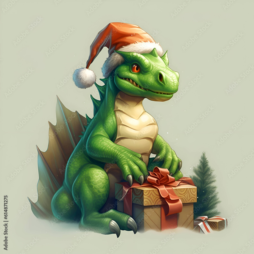 Naklejka premium Dragon in christmas hat isolated on white background