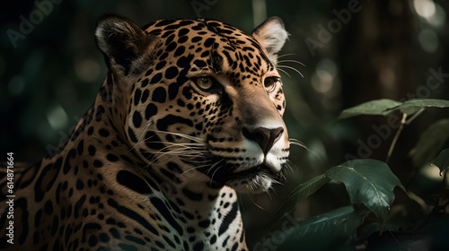 Jaguar in the Tropical forest. Generative AI