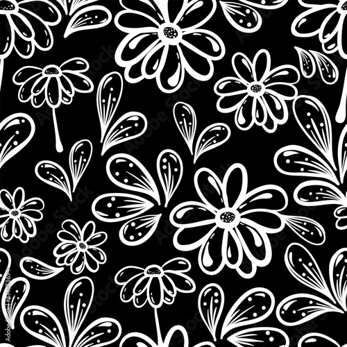 23062003 Floral and leaves scribble seamless Seamless pattern with floral scribble motifs  Hand drawn with scribble textures and floral elements 