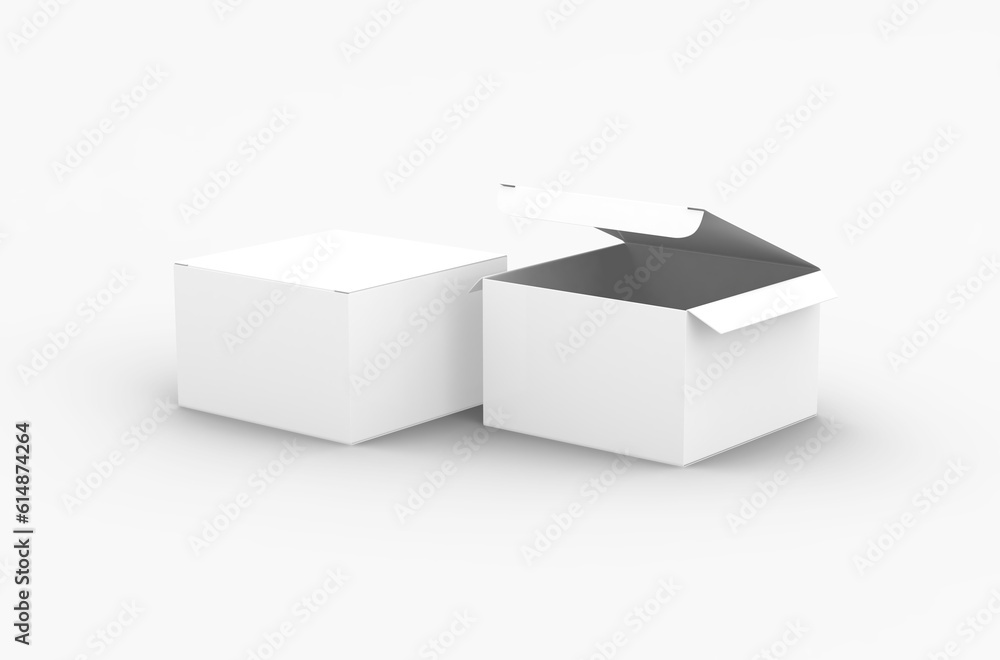 Opened square product box packaging mockup for brand advertising on a transparent background. Opened square product box packaging mockup for brand advertising on a transparent background.