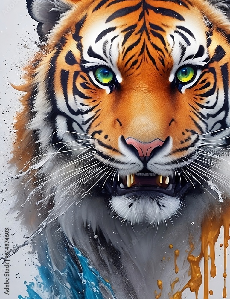 Splash art at tigers head - ai generated