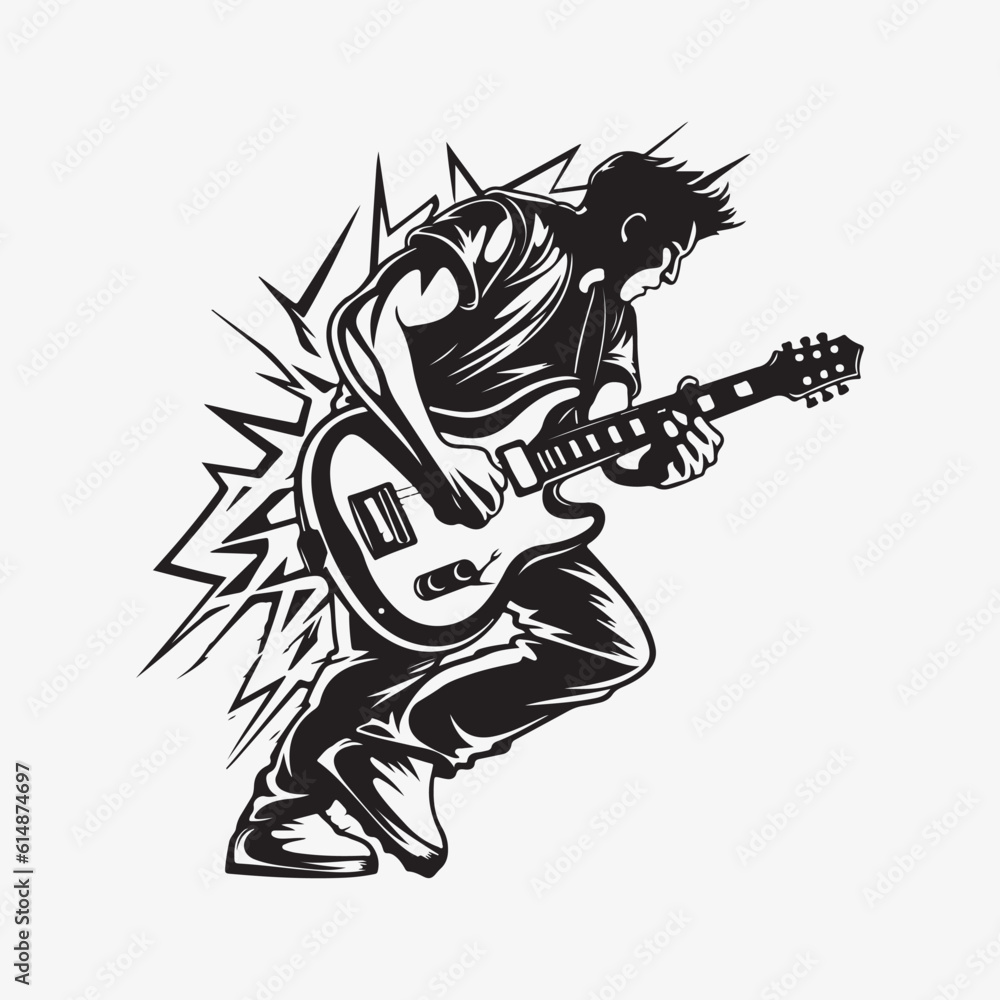 Fototapeta premium Man with guitar. Rock Star. Punk. Musician artist vector illustration