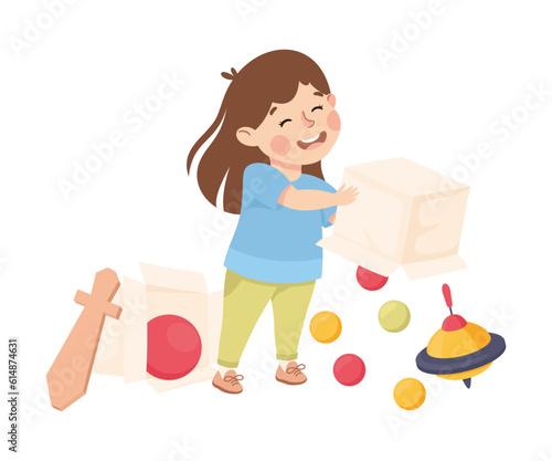 Little Girl Throwing Toys Around Having Bad Behavior Vector Illustration