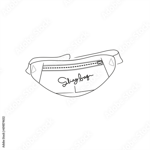 line art illustration of sling bag with handwritten typography