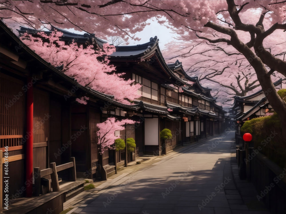 Traditional Japan old town, Generative AI Illustration.
