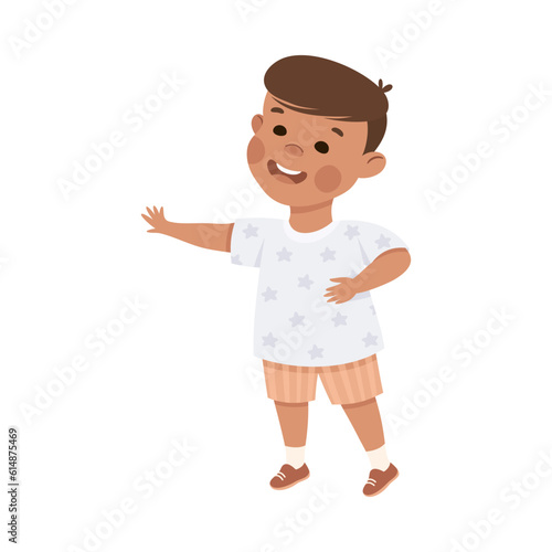 Little Boy Standing and Talking to Somebody Engaged in Friendly Communication Vector Illustration