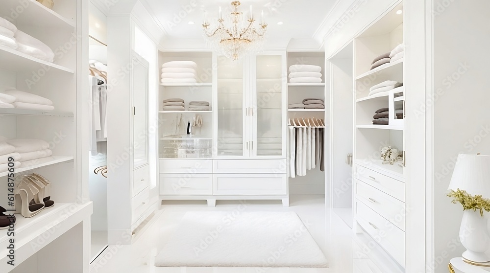 Fototapeta premium White luxury walk in closet interior - ai generated