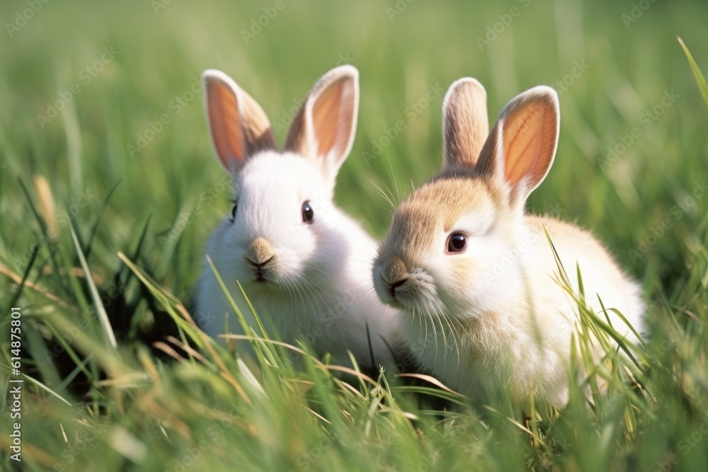 little rabbits in the grass. Generative AI little rabbits in the grass. Generative AI