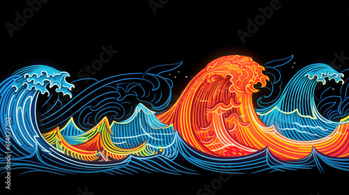 waves off kanagawa in a cool modern neon light design  ai generated image