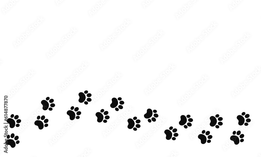 Footprints for pets.dog or cat.Footprint pattern.Cute black silhouette shape paw prints.Pet footprints.Animal footprints. Track dog, cat.silhouette illustration of footprints,vector - obrazy, fototapety, plakaty 