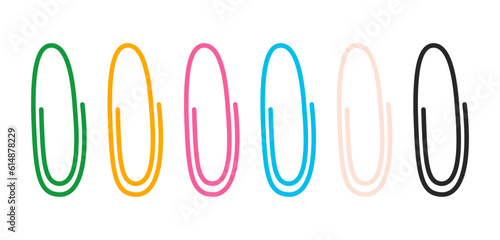 Colorful paper clips set Stationery clip art. Doodle vector illustration isolated on white background