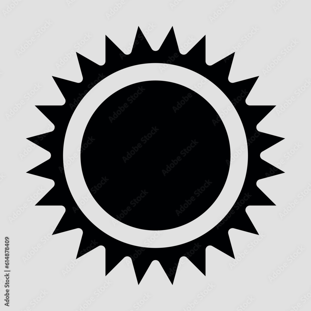 Flat icon of the black sun. Vector on gray background. Flat icon of the black sun. Vector on gray background.