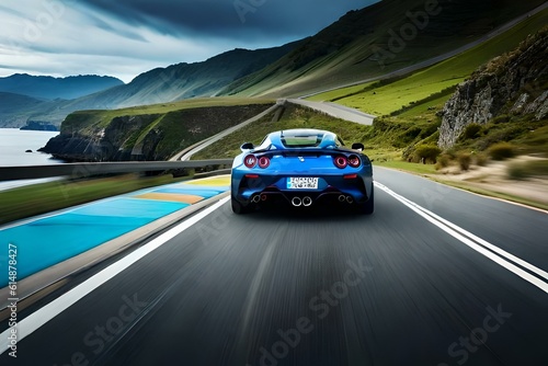A luxury sports car racing along a scenic coastal road with breathtaking ocean views © Muhammad