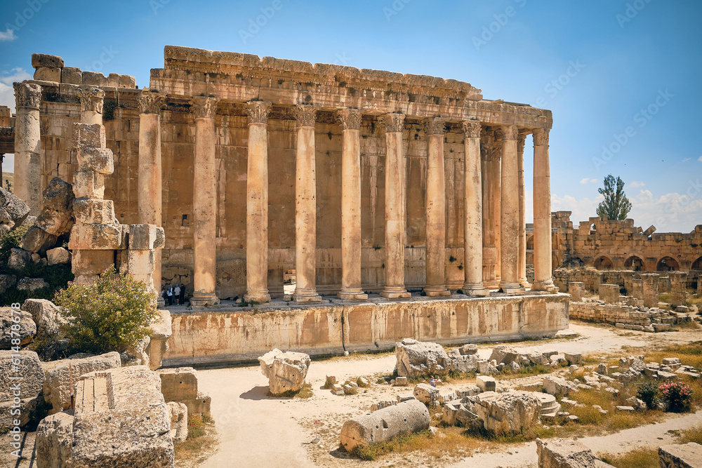 Roman temple of Bacchus in Baalbek, Beqaa valley, Lebanon. Heliopolis temple complex. UNESCO World heritage site
