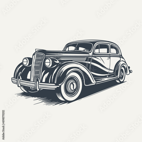 Classic car. Vintage woodcut engraving vector illustration.