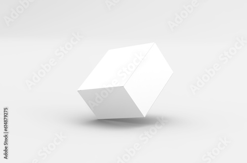 Square product box packaging mockup for brand advertising on a transparent background.