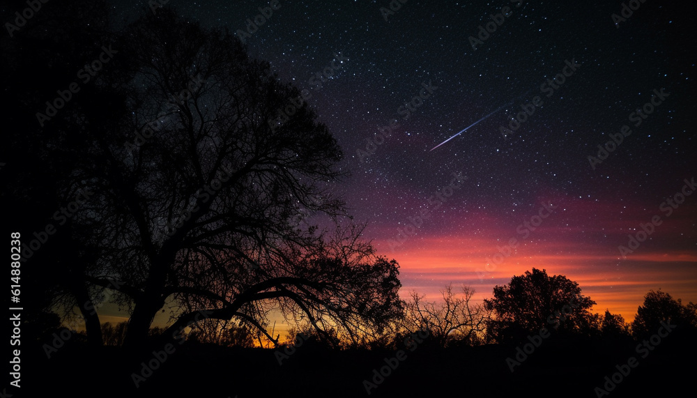 Silhouette of tree against Milky Way, a glowing mystery generated by AI Silhouette of tree against Milky Way, a glowing mystery generated by AI