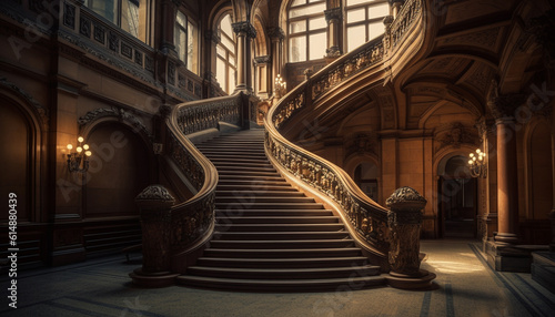 The elegant staircase in the old building exudes luxury and history generated by AI