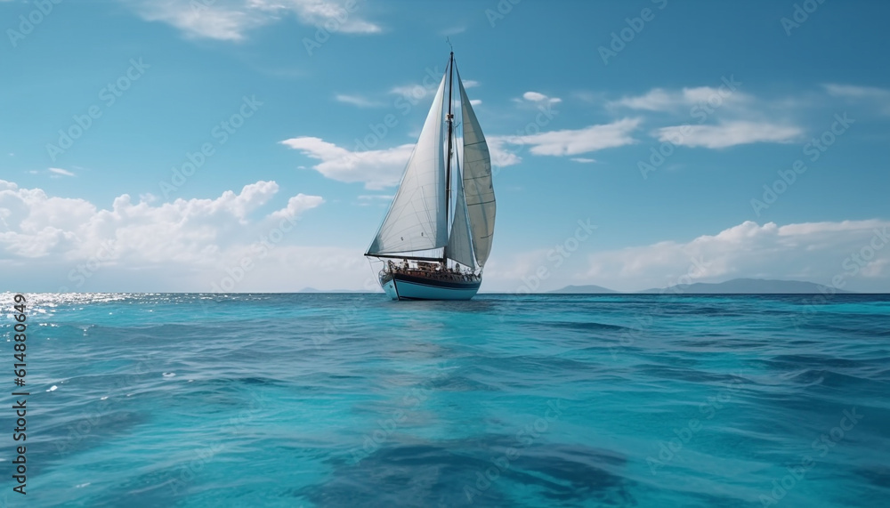 Sailing yacht speeds through waves, a luxurious summer adventure generated by AI