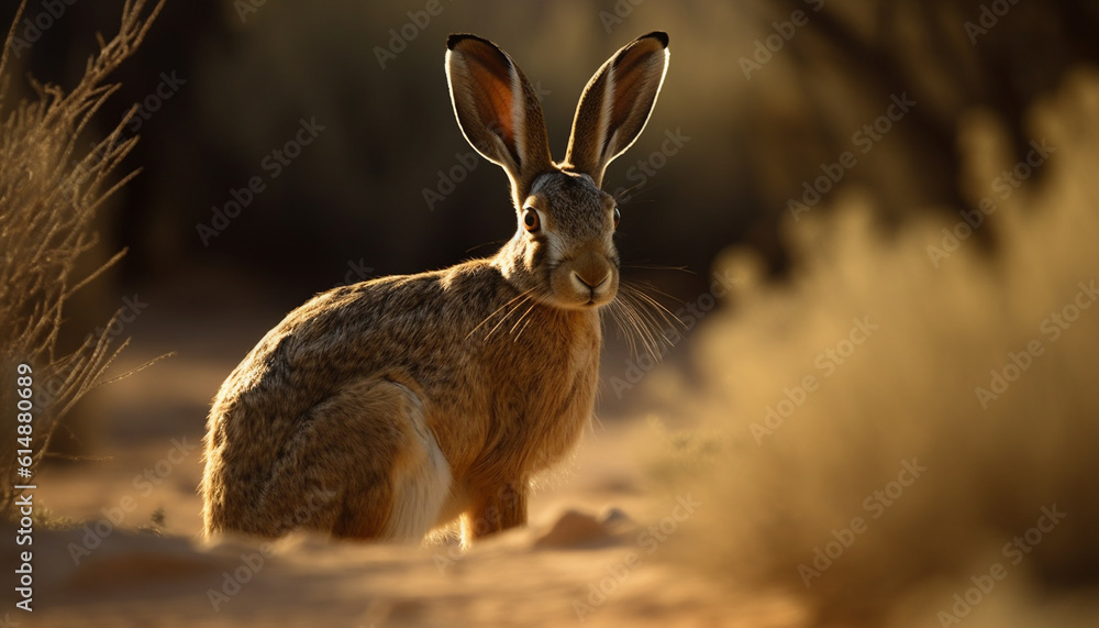 A cute hare sitting in the grass, alert and focused generated by AI A cute hare sitting in the grass, alert and focused generated by AI