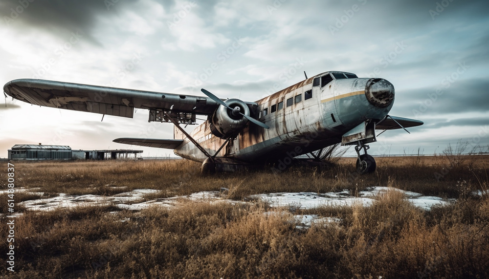 The old fighter plane propeller spun as it took flight generated by AI The old fighter plane propeller spun as it took flight generated by AI