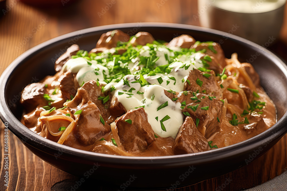 Stroganoff - beef, mushrooms and pasta - ai generated Stroganoff - beef, mushrooms and pasta - ai generated