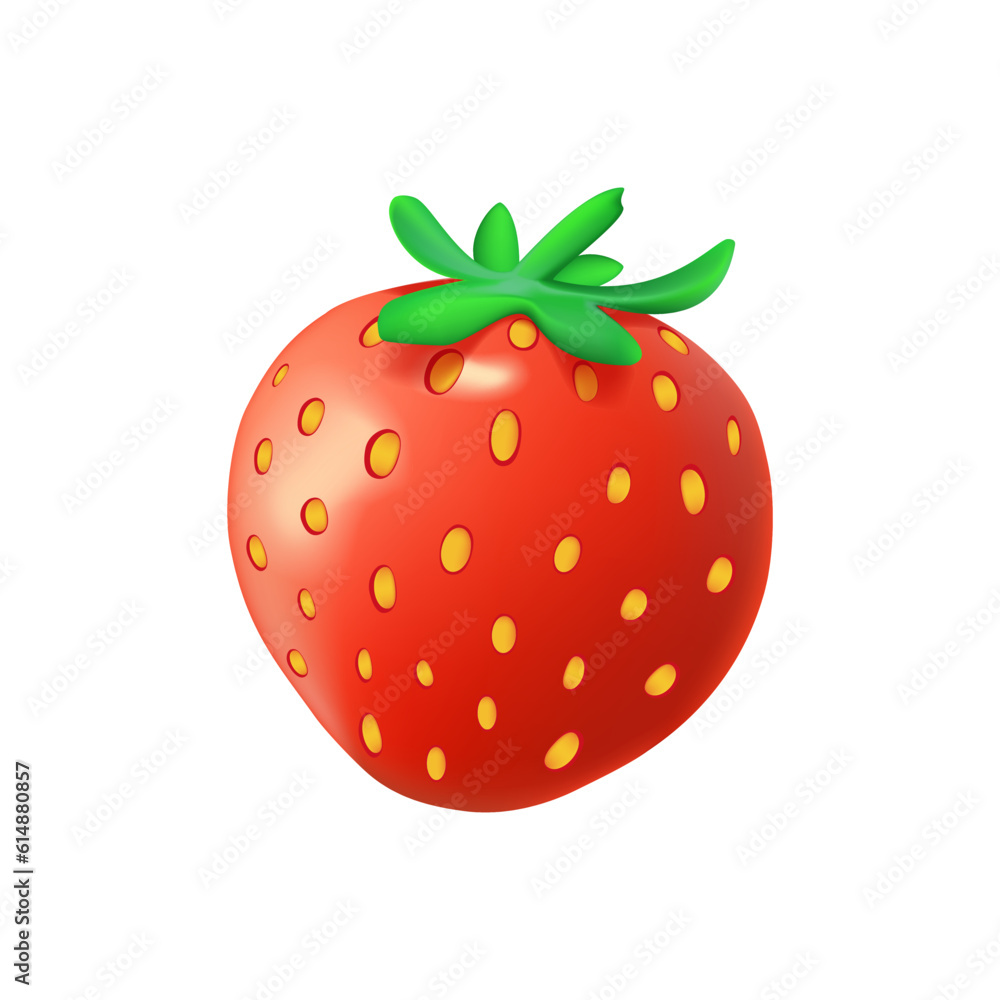 3D Stawberry icon red summer fruit, white background. Vector graphic illustration. Vegetarian cafe print, poster, card. 3D Stawberry icon red summer fruit, white background. Vector graphic illustration. Vegetarian cafe print, poster, card.